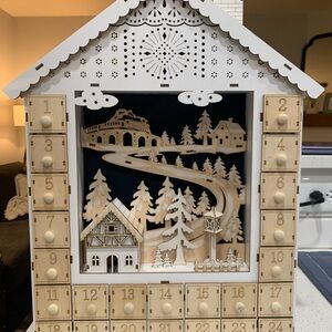 Anthropologie Wooden House Advent Calendar with LED Lights